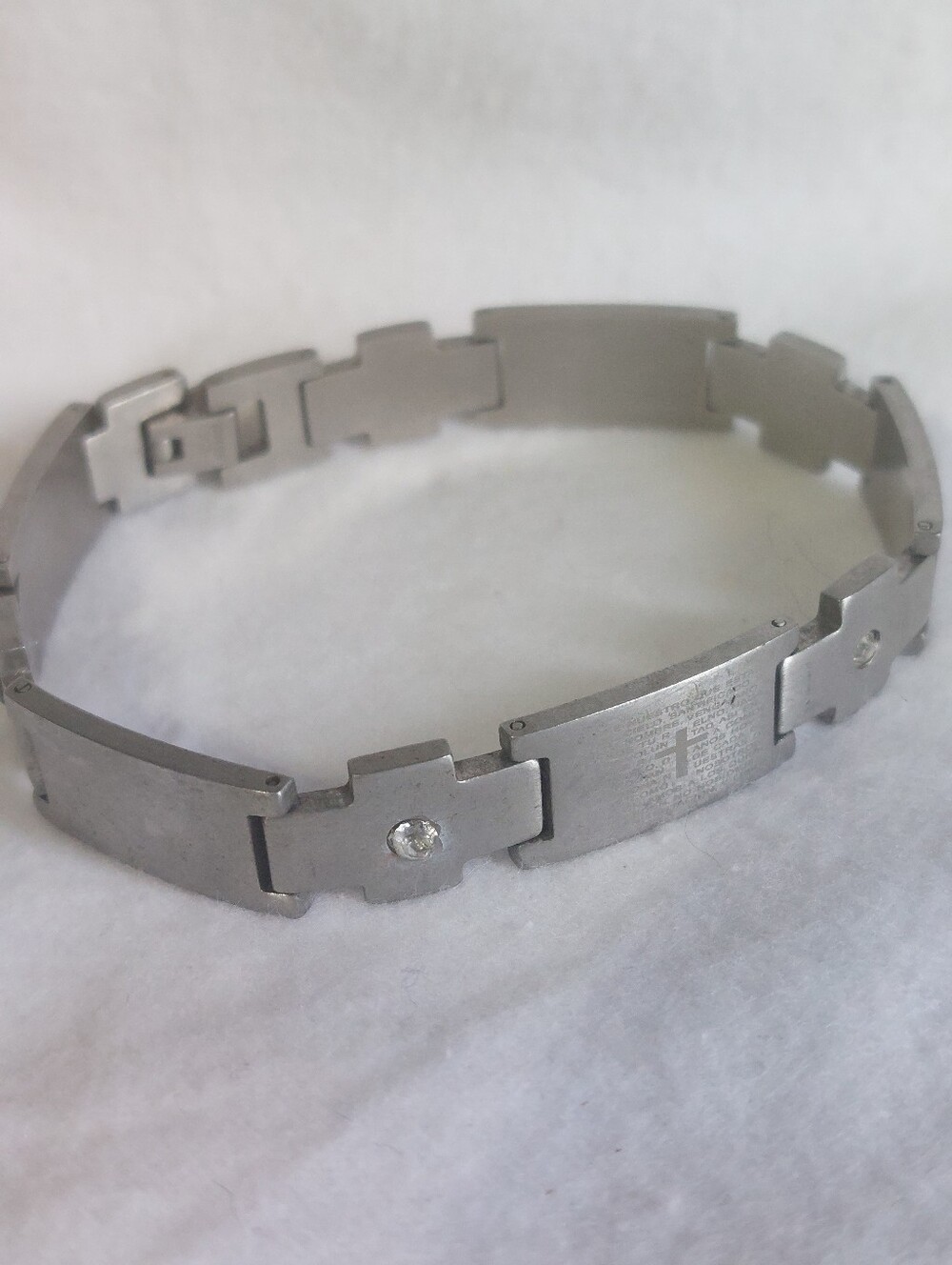 Men’s Stainless Steel Padre Nuestro Lord’s Prayer Cross Link Bracelet